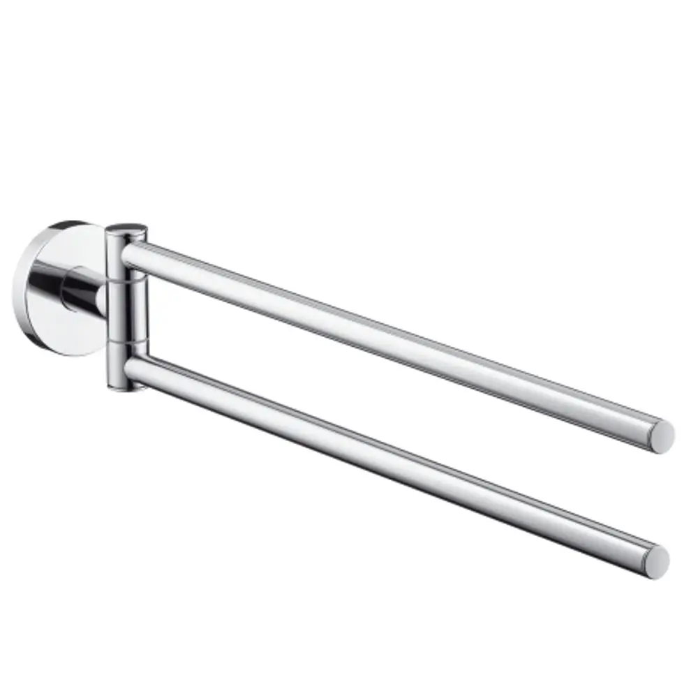 Hansgrohe Handtuchhalter mit zwei parallelen horizontalen Stangen in Chromausführung, an einer runden Wandhalterung montiert.